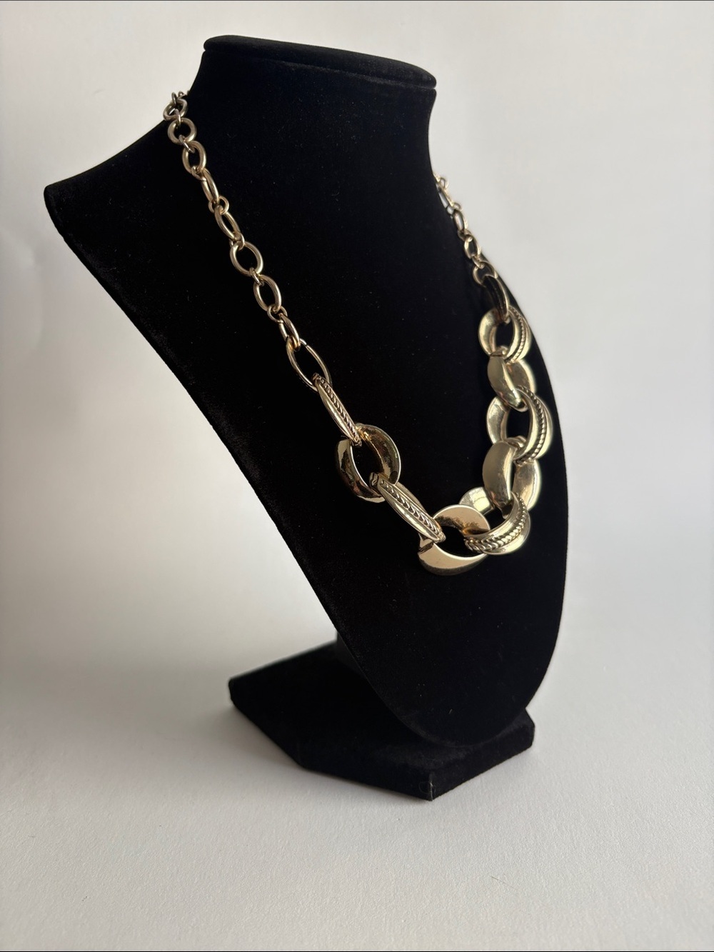 Gold Chain Link Statement Necklace Textured Adjustable Women Jewelry - Picture 2 of 4